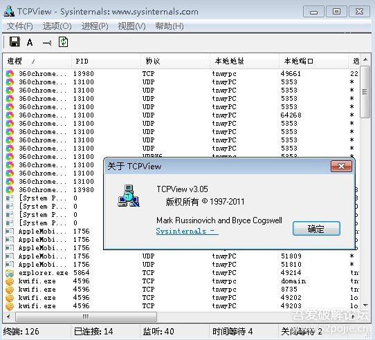 TCPView v3.05中文绿色版(端口和线程查看工具)